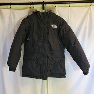 The North Face Small Womens Hooded Goose Down Black Parka Coat Faux Fur Lined